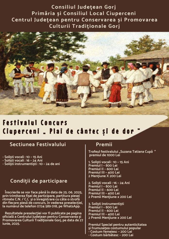 Festivalul „Plai de cântec și de dor” din Ciuperceni: o sărbătoare dedicată folclorului oltenesc
