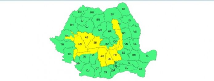 Furtuni și averse în Gorj: avertizare meteorologică de cod galben