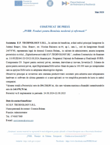 Comunicat de presă – PNRR: Fonduri pentru România modernă și reformată