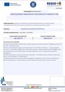 Comunicat de lansare a proiectului de digitalizare Molnar & Vass Arhitecți Asociați SRL