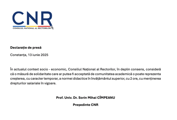 Rectorii decid creșterea normei didactice în semn de solidaritate