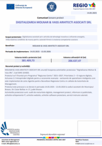 Comunicat de presă privind lansarea proiectului de digitalizare la Molnar & Vass Arhitecți Asociați SRL