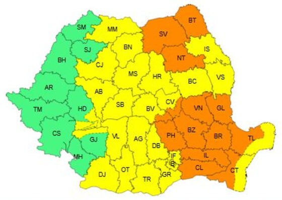 Alertă meteo: instabilitate atmosferică severă în Giurgiu
