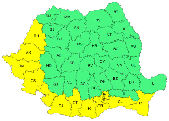 Județul Giurgiu – atenționare meteo cod galben