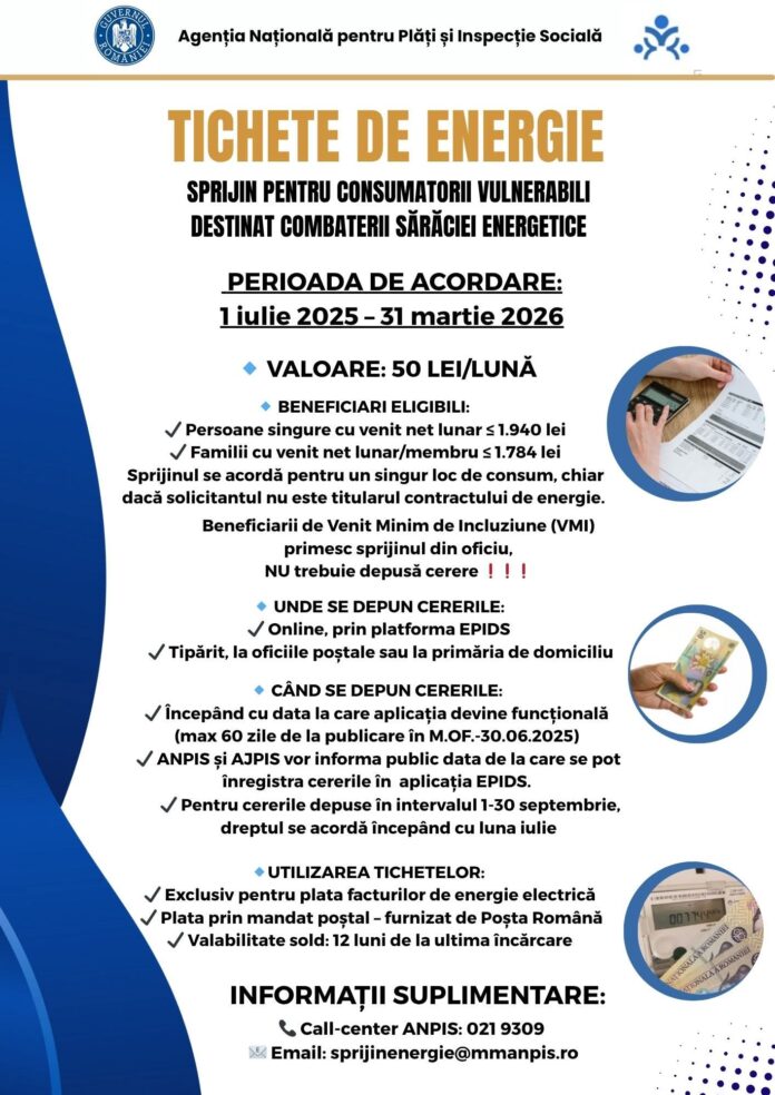 Sprijinul pentru consumatorii vulnerabili: tichetele de energie se acordă automat pentru beneficiarii VMI