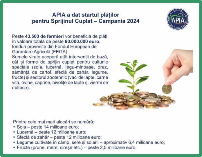 APIA demarează plățile pentru sprijinul cuplat în agricultură