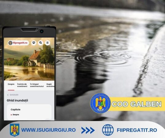 Atenționare de cod galben în Giurgiu: instabilitate atmosferică în următoarele ore