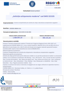 Comunicat de lansare a proiectului „Achiziție echipamente moderne” cod SMIS 321535