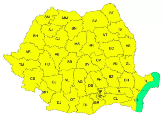 Județul Giurgiu – atenționare meteo de cod galben