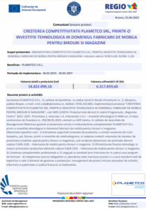 Plametco SRL investește în tehnologie pentru a-și crește competitivitatea în domeniul mobilei