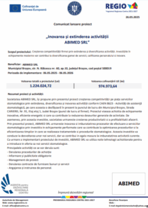 Comunicat de presă privind lansarea proiectului «Inovarea și extinderea activității ABIMED SRL»