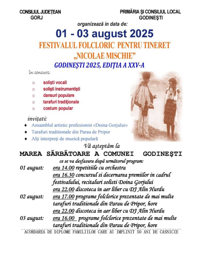 Festivalul Folcloric „Nicolae Mischie” revine la Godinești cu o nouă ediție