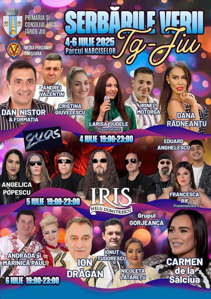 Un weekend muzical: Iris și alți artiști la Serbările Verii din Târgu Jiu
