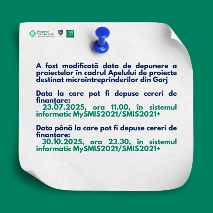 Oportunitate extinsă pentru microîntreprinderile din Gorj: termenele de depunere au fost prelungite