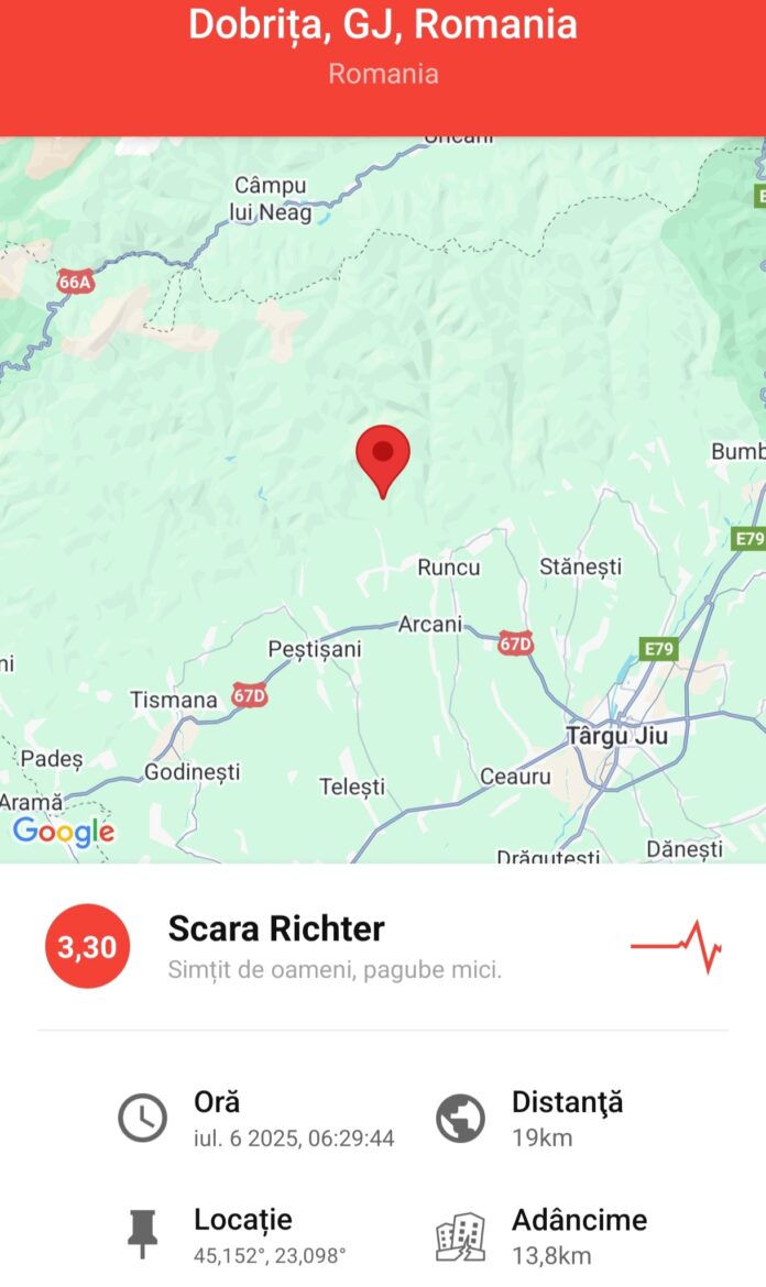 Cutremur revizuit în Gorj: Magnitudinea ajunge la 3,3
