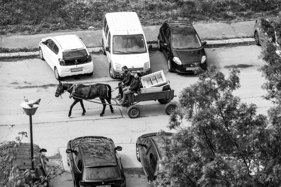 Căruța tradițională surprinsă în centrul Slatinei: un paradox urban