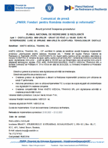 Investiții în digitalizare: KINETO MEDICAL TRAINING SRL beneficiază de fonduri PNRR