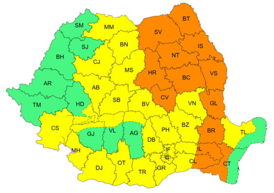 Atenționare meteo pentru județul Giurgiu: cod galben de instabilitate atmosferică